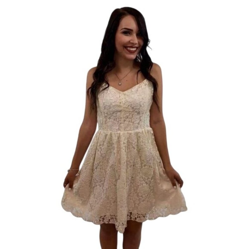 Talula Cream Floral Lace A-Line Sweetheart Neck Flirty Boho Cottagecore Dress